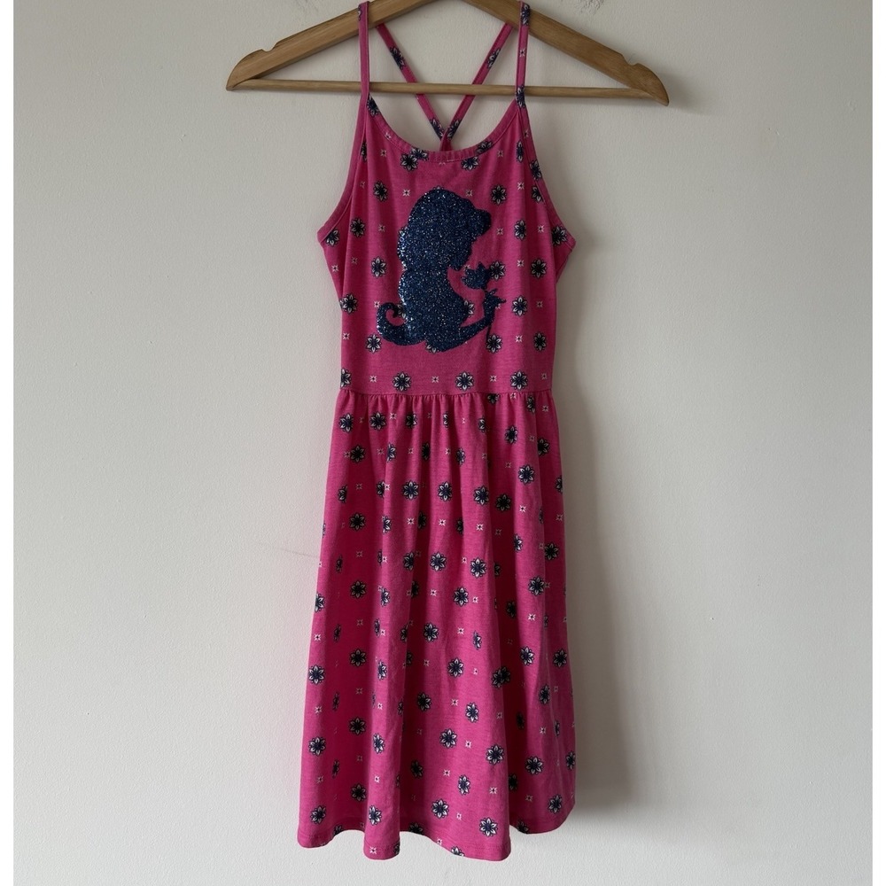 Disney Ariel Glitter Silhouette Dress Girl Size 8 Pink Floral Summer Vacation